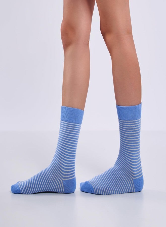 Phoenix Socks جوارب فينيكس، 3 أزواج من الجوارب النسائية، قطن عضوي، جوارب كاجوال مخططة رفيعة ملونة، أنيقة ومرحة، جوارب ناعمة، تسمح بمرور الهواء، تمتص الرطوبة، ملائمة ومريحة ومعززة (أزرق فاتح) - Image 4